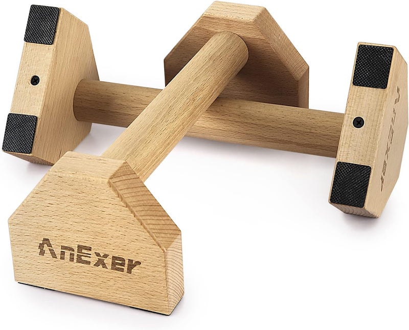 AnExer Push Up Stands, Handstand Parallettes Bars, Solid Wood Push Up Bars with Non-Slip Mat Push up Handles for Floor Exercise Home Workout Equipment for Men & Women Strength Training - Image 1